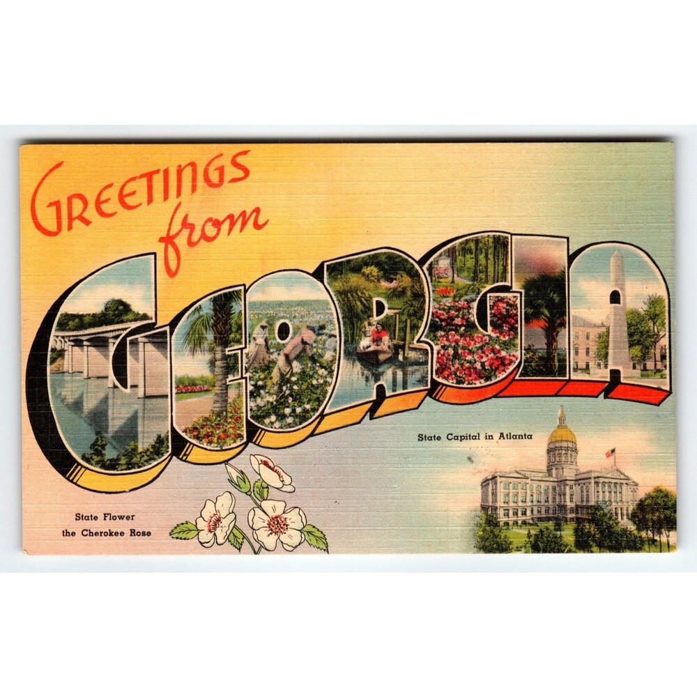 Vintage Greetings from Georgia Linen Postcard State Capital Large Letter